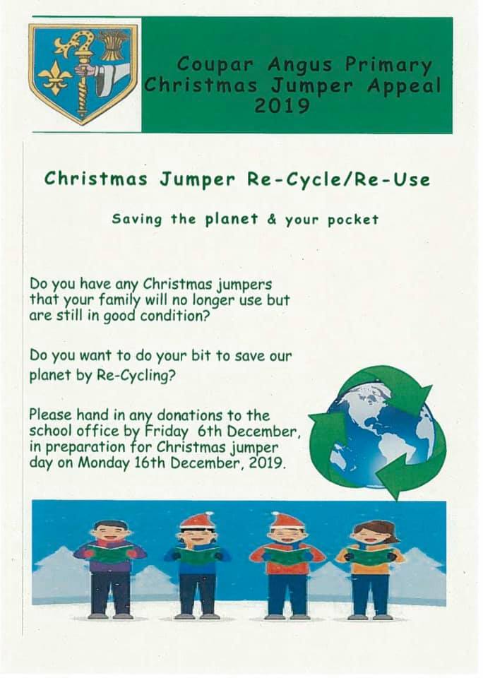 Poster for Coupar Angus Primary Christmas Jumper Appeal 2019